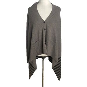 Autumn Cashmere Striped Cardigan Gray Cashmere Sweater Asymmetric Lagenlook M